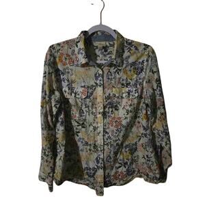 St Johns Bay Womens L Floral Button Down Shirt Long Sleeve Collared Cotton Blend